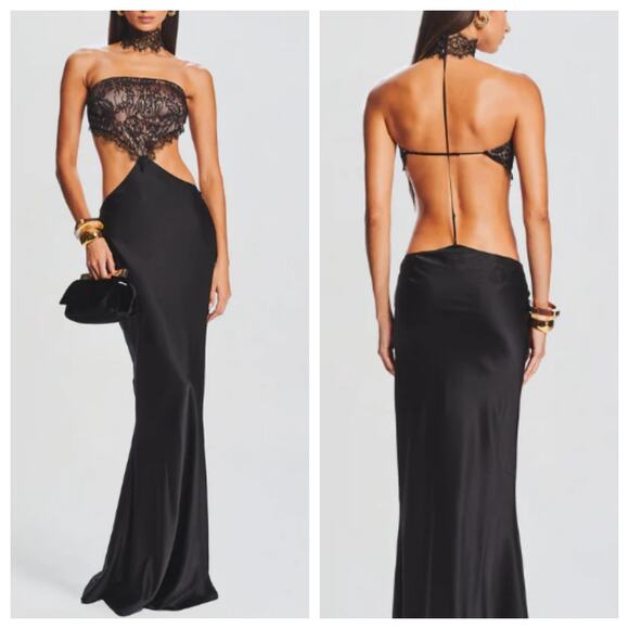 Retrofete Lucie Lace Cutout Gown Black Size XL - Picture 1 of 9